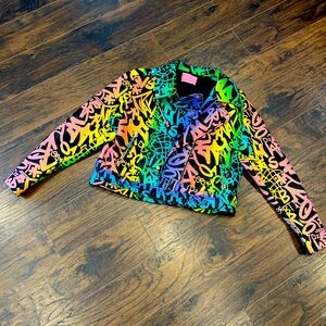 Azalea Wang Leather Jacket Coat with Graffiti Design